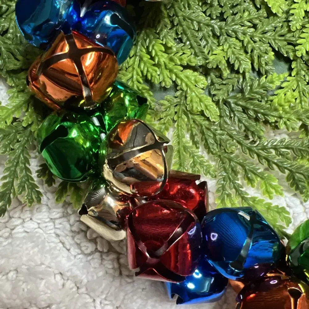 Red Blue Green Gold/Silver Orange Metal Jingle Bell Christmas Wreath Bow 8”